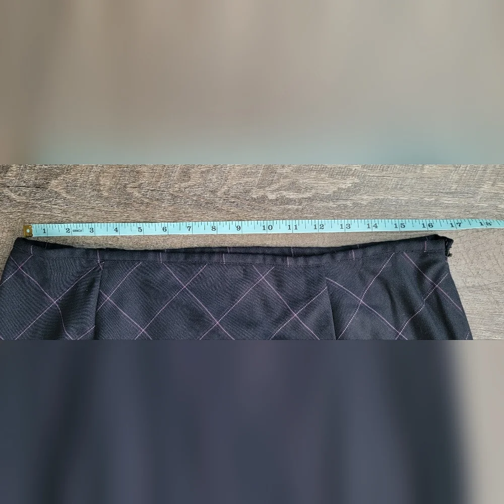 Vintage Y2K Midi Skirt Women's 16P Black w/ Pink & Purple Pin Stripe Plaid Lined - Picture 9 of 10